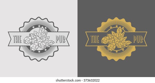 Vintage style beer, pub or brewhouse label, logo. Gray and gold.