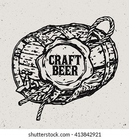 Vintage style beer sign. Wooden barrel. Wax seal.