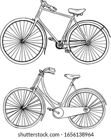 Vintage Style Bicycle Line Drawing - Vector Clipart