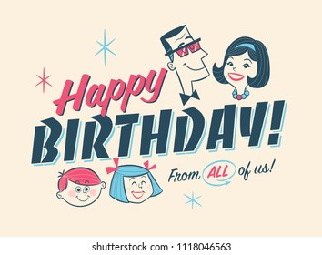 Vintage Style Birthday Card - Happy Birthday From All of us! 