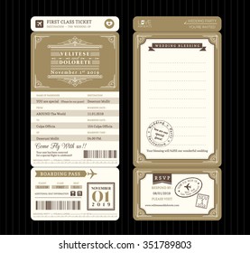 Vintage style Boarding Pass Ticket Wedding Invitation Template Vector