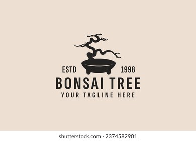 vintage style bonsai logo vector icon illustration