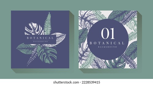 Vintage style botanical leaves and flower  background
