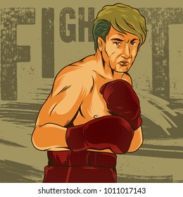 Vintage style boxer on grunge background Vector illustration