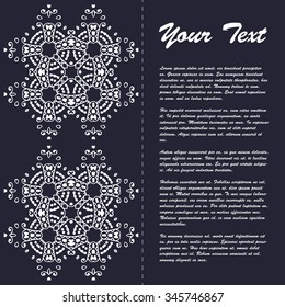 Vintage style brochure template design with modern art eastern elements and ornament, pages layouts in color, classic colors and creative solutions for design and decoration - postcard, menus and more