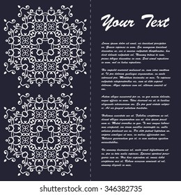 Vintage style brochure template design with modern art eastern elements and ornament, pages layouts in color, classic colors and creative solutions for design and decoration - postcard, menus and more