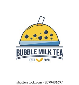 vintage style Bubble Milk Tea logo   