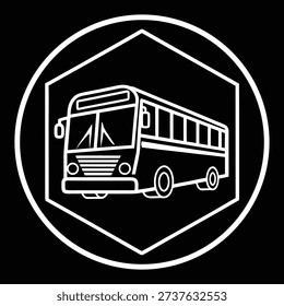 Vintage style bus icon in a circular badge design, perfect for travel or transportation themed projects.
