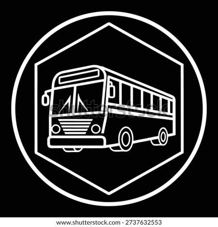 Vintage style bus icon in a circular badge design, perfect for travel or transportation themed projects.