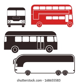 Vintage style bus. Icon set. Isolated buses on white background. Retro transport sign