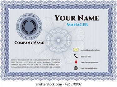 Vintage Style Business card. With complex linear background. Border, frame. Artistry design. 