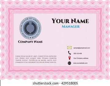 Vintage Style Business card. With linear background. Border, frame. Beauty design. 