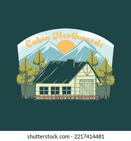 vintage style cabin northwoods  design illustration