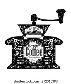 Vintage style cafe menu with coffee grinder shape background.
Chalkboard  menu with calligraphy and ornaments for coffeehouse, bar and restaurant
