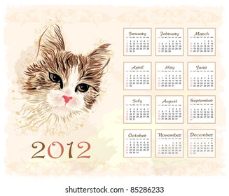 vintage style calendar 2012 with cat