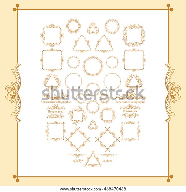 Vintage style calligraphic set of borders,\
underscores, scrolling elements, ornate headpiece, page decor,\
dividers, book design and christmas style square, circle, triangle\
frames with ornaments.