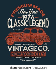 vintage style car print design as vector for tee