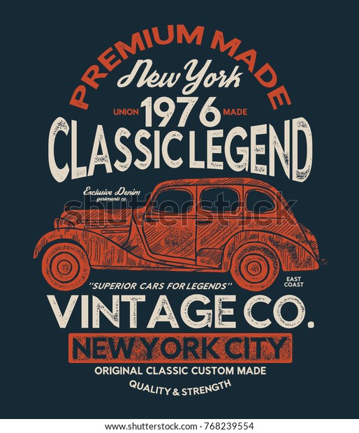 vintage style\
car print design as vector for\
tee