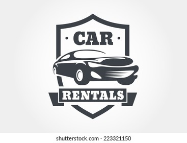 Vintage style car rentals label. Vector logo design template. Concept for automobile repair service, spare parts store.