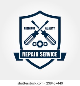Vintage style car repair service shield label. Vector logo design template.