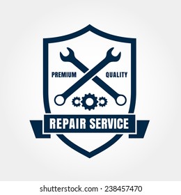 Vintage style car repair service shield label. Vector logo design template. Concept for spare parts store.