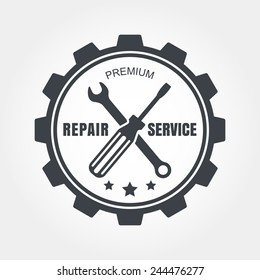 Vintage style car repair service label. Vector logo design template.