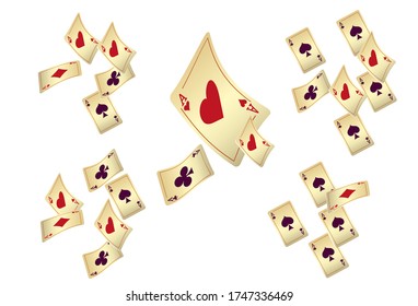 Vintage style casino poster with playing cards. Retro vector illustration.