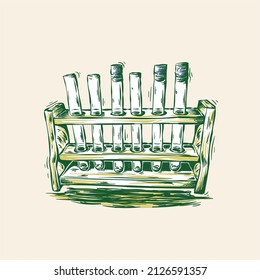 vintage style chemical tube in wooden rack vector