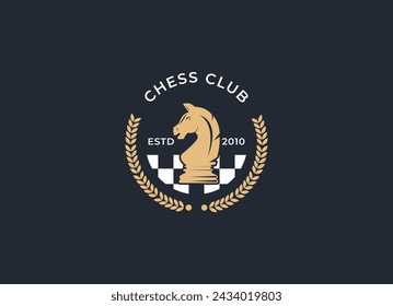 Vintage style chess logo design vector. Chess club, chess school logo