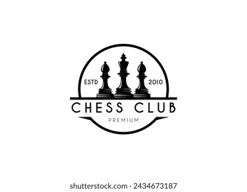 Vintage style chess logo design vector.