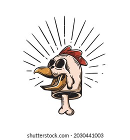 vintage style chicken head skull illustration