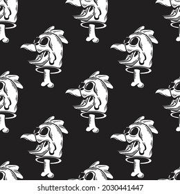 vintage style chicken head skull seamless pattern