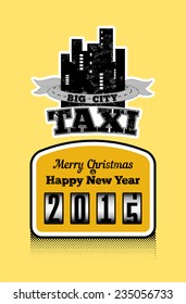 Vintage style Christmas poster for taxi. Vector illustration.