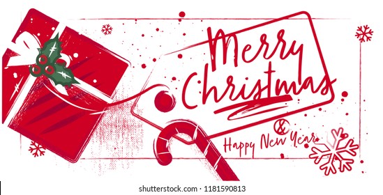 Vintage style Christmas Red charcoal gift. Top View Lettering Merry Christmas
