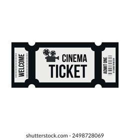 Vintage style cinema ticket template with black old film projector. Admit one retro ticket. Ticket Admission Entry Event Design