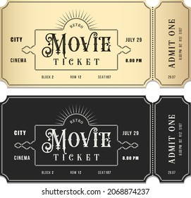 Vintage style cinema ticket templates set in light and dark background. Vector, can be used for printing.