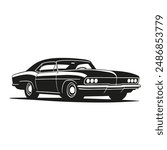 Vintage style classic muscle car black and white clip art. Vector EPS10.