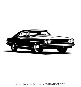 Vintage style classic muscle car black and white clip art. Vector EPS10.