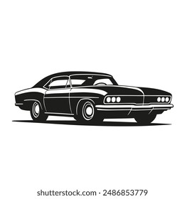 Vintage style classic muscle car black and white clip art. Vector EPS10.