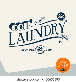 Vintage style Clip Art - Coin Laundry - Vector EPS10.