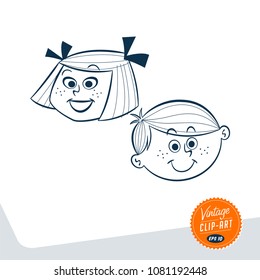 Vintage Style Clip Art - Girl and Boy - Vector EPS10.