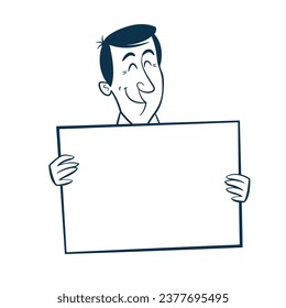 Vintage style clip art of a man holding a blank sign. Vector EPS10