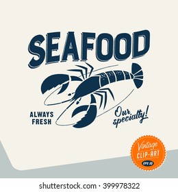 Vintage style Clip Art - Seafood- Vector EPS10.