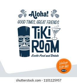 Vintage style clip art - Tiki Room Exotic Food and Drinks - Vector EPS10