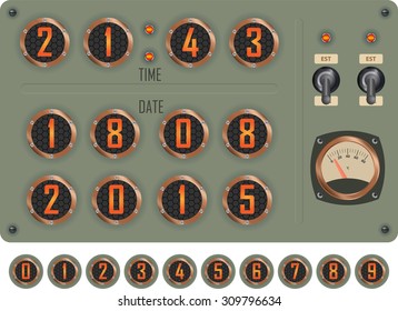 Vintage style clock with cold cathode display vector illustration