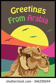 Vintage Style Colorful Greetings From Arabia Poster