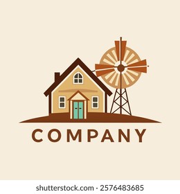 Vintage Style Company Logo with House and Windmill for Business Branding Needs