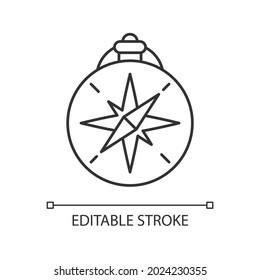 Icono lineal de brújula de estilo vintage. Instrumento náutico antiguo. Elemento de aspecto clásico para la navegación. Ilustración personalizable de línea delgada. Símbolo de contorno. Dibujo de contorno aislado del vector. Trazo editable