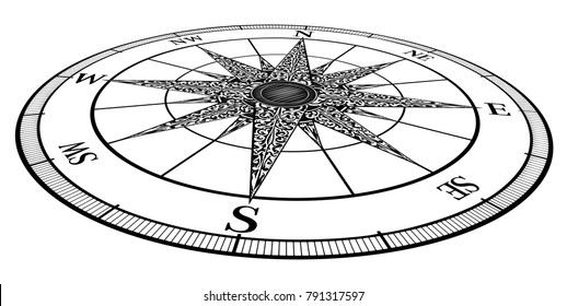 A Vintage Style Compass Rose In 3d Perspective