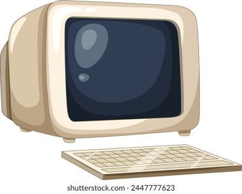 Vintage style computer and keyboard vector graphic